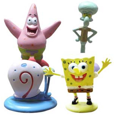 Pack 4 figuritas (Bob Esponja, Patricio, Calamardo y Gary)