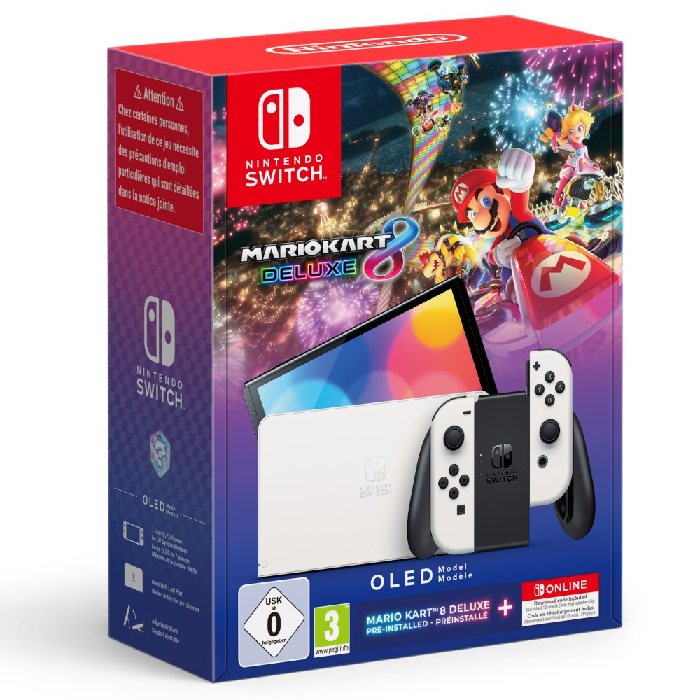 Nintendo Switch OLED Blanco + Mario Kart 8 Deluxe + 12 meses NSO