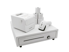 KIT TPV APPROX CAJON APPCASH01 BLANCO + SCAN APPLS22WH + IMP. TERM. APPOS80AMUSEWH + PAPEL CYT8060BP - Leitor de Códigos e Rollos Térmicos
