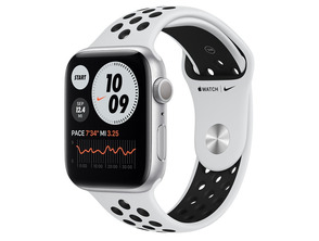 Apple Watch Series 6 GPS/44mm Aluminio en Plata / Correa Nike Deportiva Platino Puro y Negra