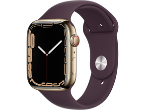 Apple Watch Series 7 GPS/Cellular 45 mm Caja Acero Oro / Correa deportiva Cereza Oscuro