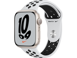 Apple Watch Series 7 Nike/GPS 45 mm Caja de Aluminio en Plata / Correa Deportiva Nike Platino Negro