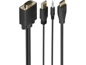 Cabo Conversor Aisens A122-1014 SVGA Macho, USB Macho, Jack Macho, HDMI Macho, 1.5m