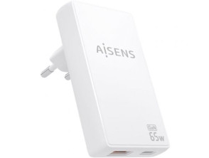 Comprar Carregador de Pared GaN Aisens 65W com Portos 1xUSB Tipo-C e 1xUSB Carregador de Pared GaN Aisens 65W com Portos 1xUSB Tipo-C e 1xUSB