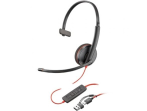 Auricular Poly Blackwire 3210 + Adaptador USB-C/A/ com Micrófono/ USB Tipo-C/ Bulk - Preto