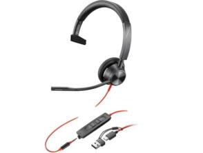 Auricular Poly Blackwire 3315 com Adaptador USB-C/A para Microsoft Teams