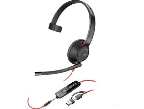 Auricular Poly Blackwire 5210 + 3.5 mm + Adaptador USB-C/A/ com Micrófono/ Jack 3.5 - USB Tipo-C/ Jack 3.5 - USB Tipo-C/ Bulk