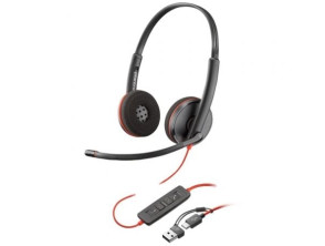Auriculares Poly Blackwire 3220 com Micrófono e Adaptador USB-C/A - Modelo Bulk
