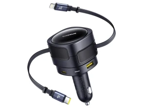 Carregador de Coche Baseus Enjoyment Max 90W com cabos USB-C+Lightning e portas USB-A+USB-C