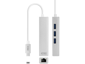 Cabo USB C 3,0 a RJ45 + 3xUSB 3,0 Nanocable Plata