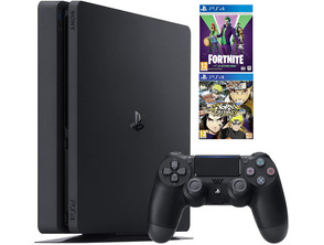 Consola PS4 Slim (500GB) Preto + Fornite Lote La Meia Risa + Naruto SUNS Trilogia