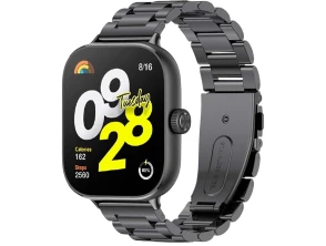 Correia Metal Eslabões para Xiaomi Mi Smart Band 10 Pro, 9 Pro, 8 Pro, Redmi Watch 6, 5, 4 - Preto