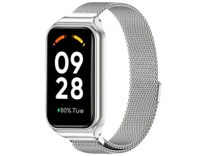 Correa Milanesa Magnética Xiaomi Mi Smart Band 8 Active e Redmi Smart Band 2 Prata - CROCOCASE