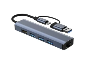 Comprar Houve USB 5 em 2 Tipo-C/RJ45 (Gigabit) Gris - BYL-2208 USB 3.0+USB 2.0 Houve USB 5 em 2 Tipo-C/RJ45 (Gigabit) Gris - BYL-2208 USB 3.0+USB 2.0