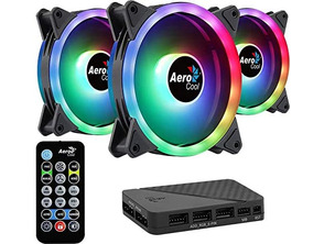 Pack 3 Ventiladores Aerocool Dúo Pro 12 cm + H66F HUB + Mando a Distancia