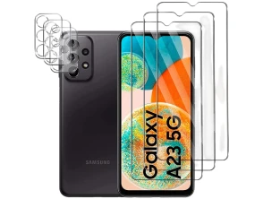 Pack Acessórios Samsung Galaxy A23 5G A236 - 3 Protectores de Ecrã + 3 de Câmara