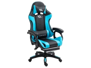 Comprar Jogo de Cadeira PowerGaming com Reposapiés em Preto e Azul Jogo de Cadeira PowerGaming com Reposapiés em Preto e Azul