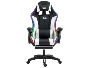 Comprar Cadeira Gaming PowerGaming LED RGB com Altavoz Bluetooth, Massagem e Reposapiés Preto+Blanco Cadeira Gaming PowerGaming LED RGB com Altavoz Bluetooth, Massagem e Reposapiés Preto+Blanco