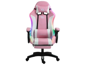 Comprar PowerGaming Cadeira LED RGB Branco+Rosa com Reposapiés PowerGaming Cadeira LED RGB Branco+Rosa com Reposapiés