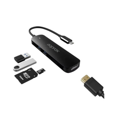 DOCKING USB-C APPROX APPC45 COM 2 PUERTOS USB 1 PUERTO HDMI 4K/30Hz E LECTOR DE TARJETAS SD/MICRO SD