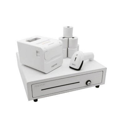 KIT TPV APPROX CAJON APPCASH01 BLANCO + SCAN APPLS22WH + IMP. TERM. APPOS80AMUSEWH + PAPEL CYT8060BP - Leitor de Códigos e Rollos Térmicos