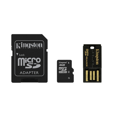 MICRO SD KINGSTON 4GB MULTIKIT COM ADAPTADOR SD + USB CLASS 4 MB