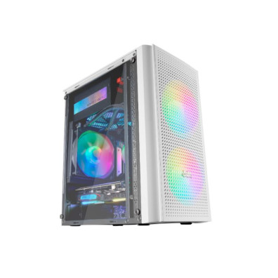 CAIXA GAMING MARS MC300 MICROATX BLANCA - FRONTAL MESH - 3 VENTILADORES RGB 120mm - CRISTAL LATERAL
