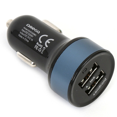 Carregador de carros Omega 2xUSB AZUL OCCURO