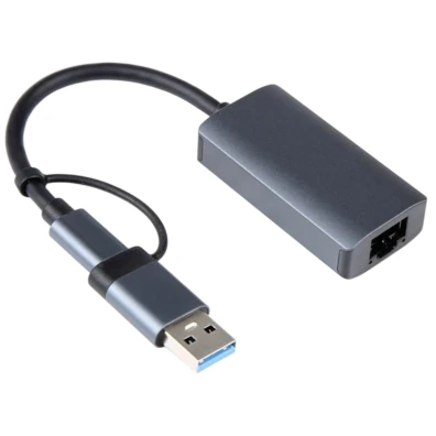 Adaptador Cinzento USB 3.0+Tipo-C a RJ45 BYL-2207 2 em 1