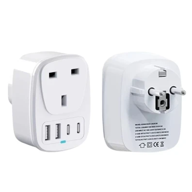 Adaptador de Viagem EU ao UK com 2x USB e 2x USB-C