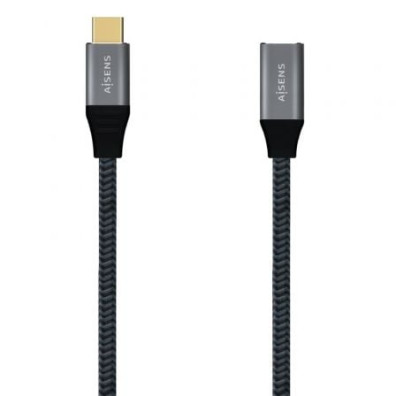 Cabo Alargador USB 3.2 Tipo-C Aisens A107-0635 20GBPS 5A 100W/ USB Tipo-C Macho - USB Tipo-C Hembra/ Até 100W/ 2500Mbps/ 1m - Gris
