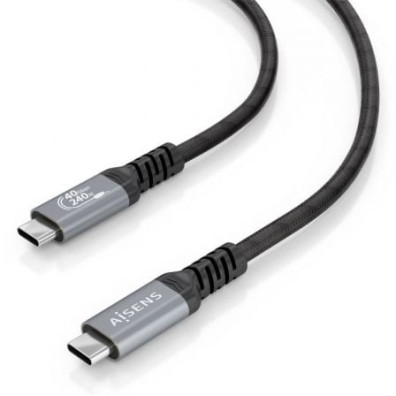 Cabo USB 4.0 Tipo-C Aisens A156-0995/ USB Tipo-C Macho - USB Tipo-C Macho/ Até 240W/ 40Gbps/ 1.5m - Preto