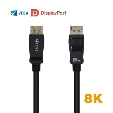 Cabo DisplayPort 1.4 8K Aisens A149-0432/ DisplayPort Macho - DisplayPort Macho/ 2m/ Certificado - Preto
