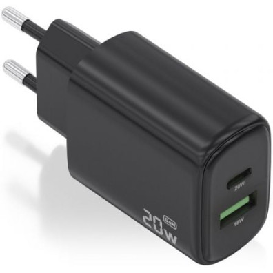 Carregador de Pared GaN Aisens A110-0910 20W com 1xUSB Tipo-C e 1xUSB