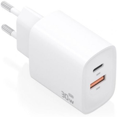 Carregador de Pared GaN Aisens A110-0952/ 1xUSB Tipo-C/ 1xUSB/ 30W