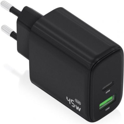 Carregador de Pared GaN Aisens A110-0972/ 1xUSB Tipo-C/ 1xUSB/ 45W