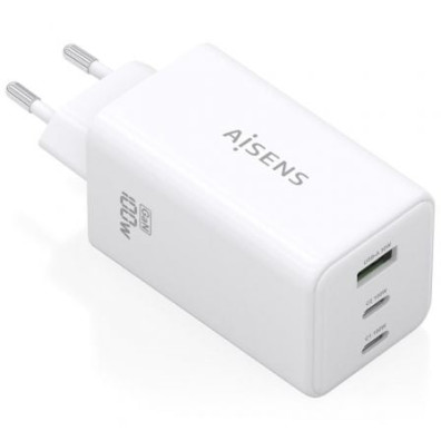 Carregador de Pared GaN Aisens ASCH-100W3P051-W/ 2xUSB Tipo-C/ 1xUSB