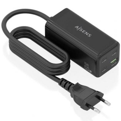 Carregador Posto GaN Aisens ASCH-100W4P054-BK - 3xUSB Tipo-C/ 1xUSB