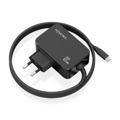 Carregador portátil GaN Aisens ASCH-1PD65WL033-BK com 1xUSB Tipo-C e Cabo 1.8m - 65W Automático