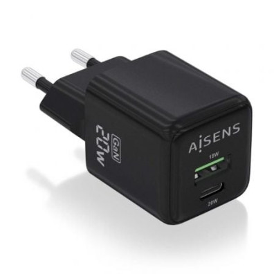 Carregador de Pared GaN Aisens ASCH-20W2P011-BK | Carregamento Rápido SmartPhones | USB Tipo-C