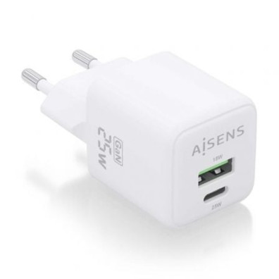 Carregador de Pared GaN Aisens ASCH-25W2P014-W/ 1xUSB Tipo-C/ 1xUSB