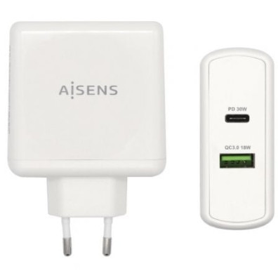Carregador de Pared Aisens ASCH-2PD30QC-W/ 1xUSB Tipo-C/ 1x USB