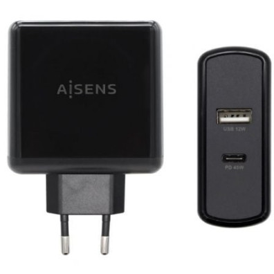 Carregador de Pared Aisens ASCH-2PD45A-BK com 1xUSB Tipo-C e 1xUSB