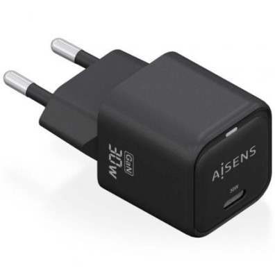 Carregador de Pared GaN Aisens ASCH-30W1P019-BK/ 1xUSB Tipo-C