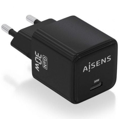 Carregador de Pared GaN Aisens ASCH-30W1P036-BK/ 1xUSB Tipo-C - Smartphone Acessórios