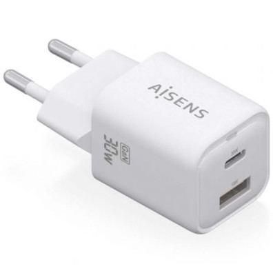 Carregador de Pared GaN Aisens ASCH-30W2P020-W Tipo-C/USB - Acessorio SmartPhones