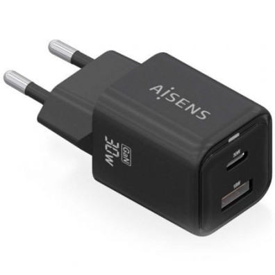 Carregador de Pared GaN Aisens ASCH-30W2P021-BK com USB Tipo-C - Acessorio Smartphone