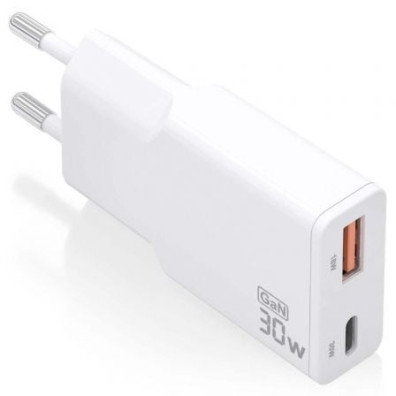 Carregador de Pared GaN Aisens ASCH-30W2P046-W com 1xUSB Tipo-C/ 1xUSB/ 30W