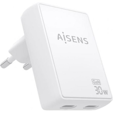 Carregador de Pared GaN Aisens ASCH-30W2P075-W/ 2xUSB Tipo-C/ 30W