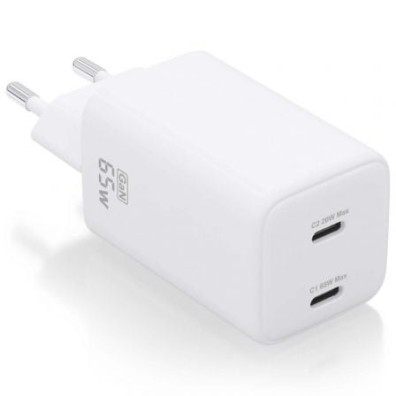 Carregador de Pared GaN Aisens ASCH-65W2P039-W/ 2xUSB Tipo-C